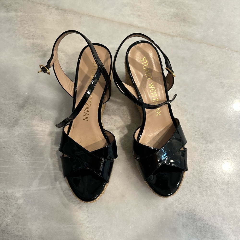 Stuart Weitzman Black Patent Leather Women's Sandals NWOT